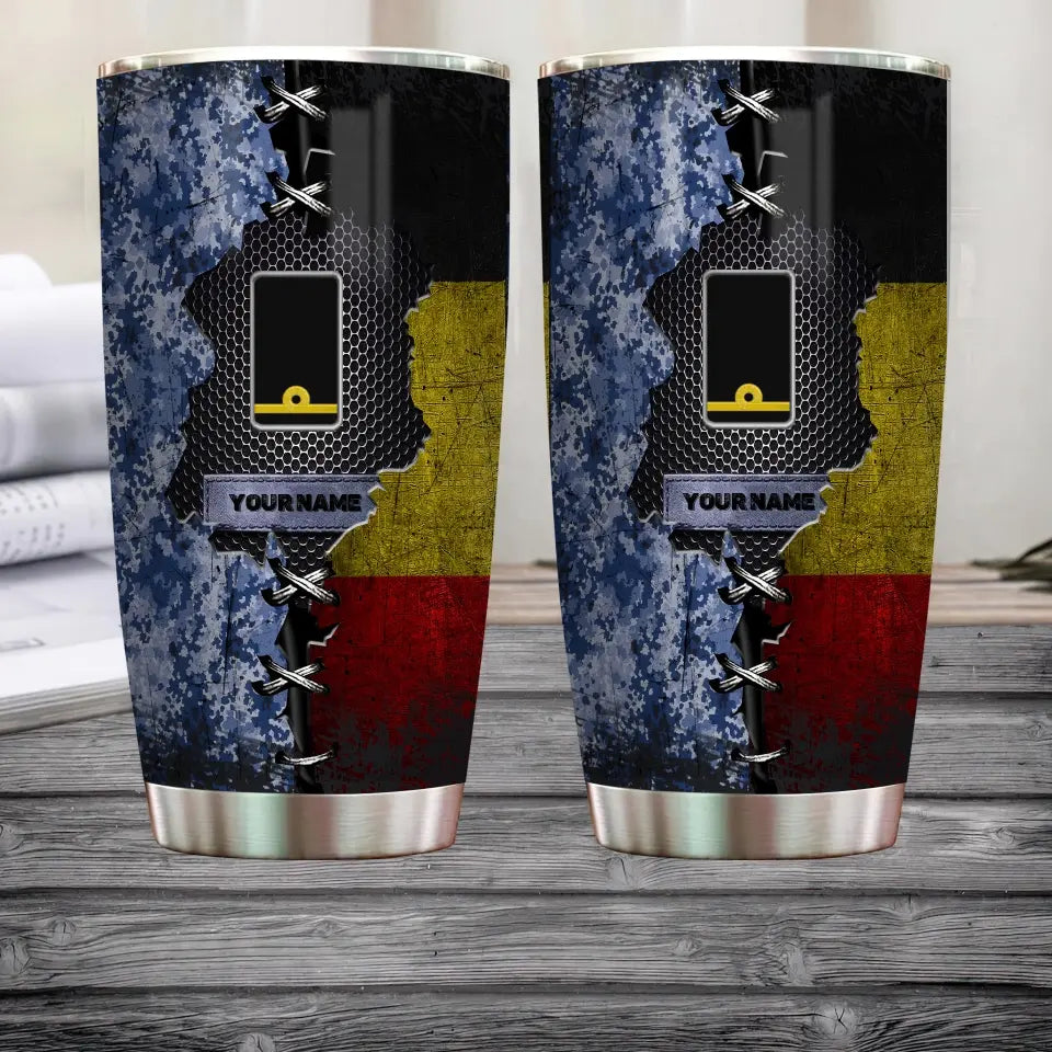 Personalized Belgian Veteran/Soldier With Rank And Name Camo Tumbler All Over Printed - 1683504002