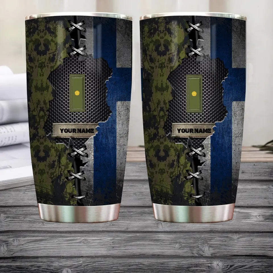 Personalized Finnish Veteran/Soldier With Rank And Name Camo Tumbler All Over Printed - 0805230003