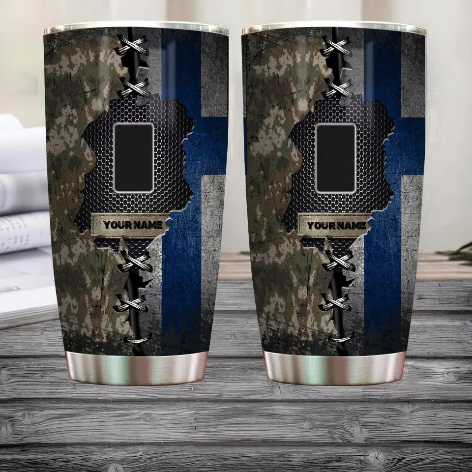 Personalized Finnish Veteran/Soldier With Rank And Name Camo Tumbler All Over Printed - 1683504002
