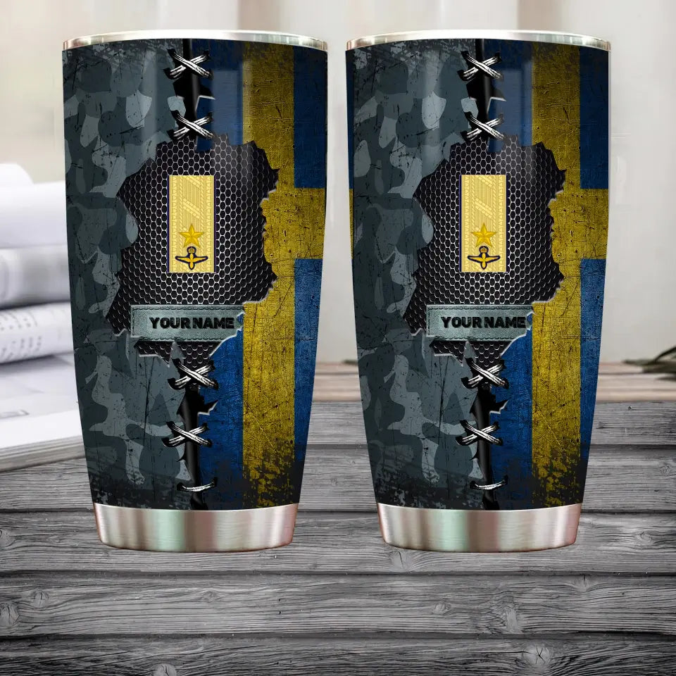 Personalized Swedish Veteran/Soldier With Rank And Name Camo Tumbler All Over Printed - 0805230003