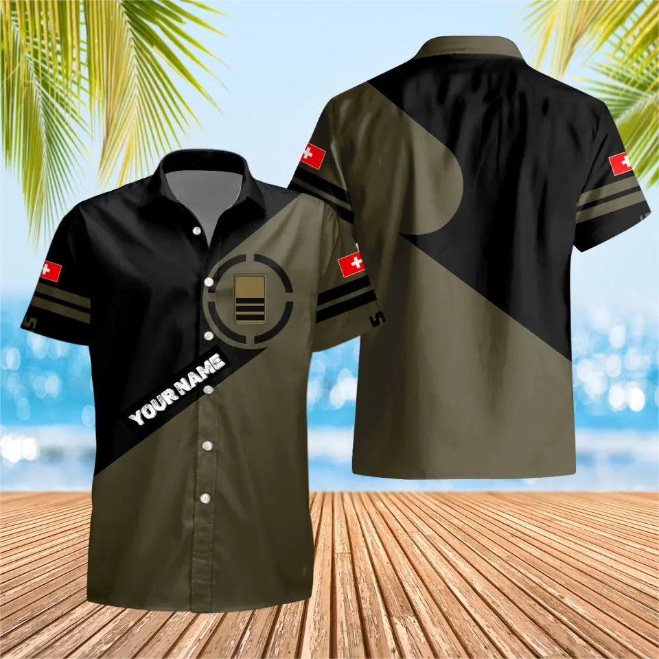 Personalized Swiss Solider/ Veteran Camo With Name And Rank Hawaii Shirt 3D Printed - 1683504003