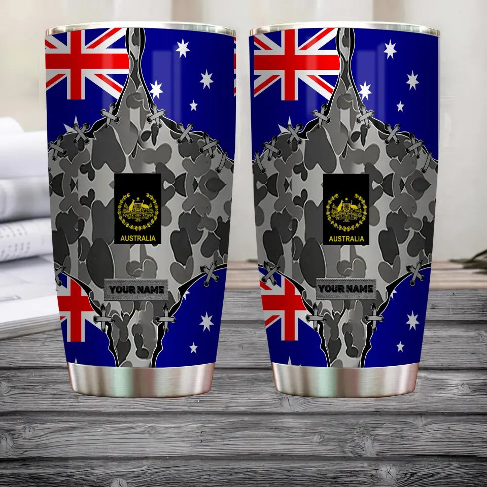 Personalized Australian Veteran/ Soldier With Rank And Name Camo Tumbler All Over Printed - 0302240018