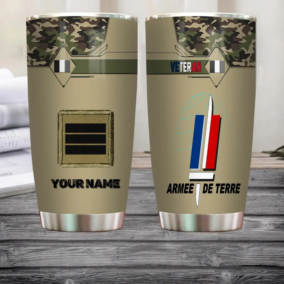 Personalized France Veteran/ Soldier With Rank And Name Camo Tumbler All Over Printed - 16849728