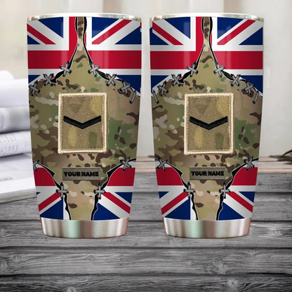 Personalized United Kingdom Veteran/ Soldier With Rank And Name Camo Tumbler All Over Printed 2605230001 D04