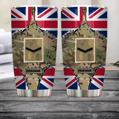 Personalized United Kingdom Veteran/ Soldier With Rank And Name Camo Tumbler All Over Printed 0202240013