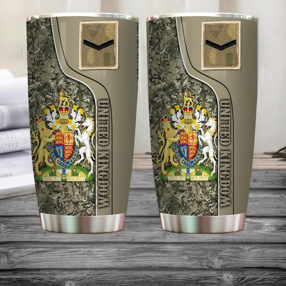 Personalized United Kingdom Veteran/ Soldier With Rank And Name Camo Tumbler All Over Printed 0202240019