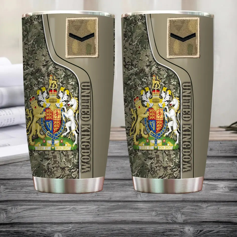 Personalized United Kingdom Veteran/ Soldier With Rank And Name Camo Tumbler All Over Printed - 1706832018