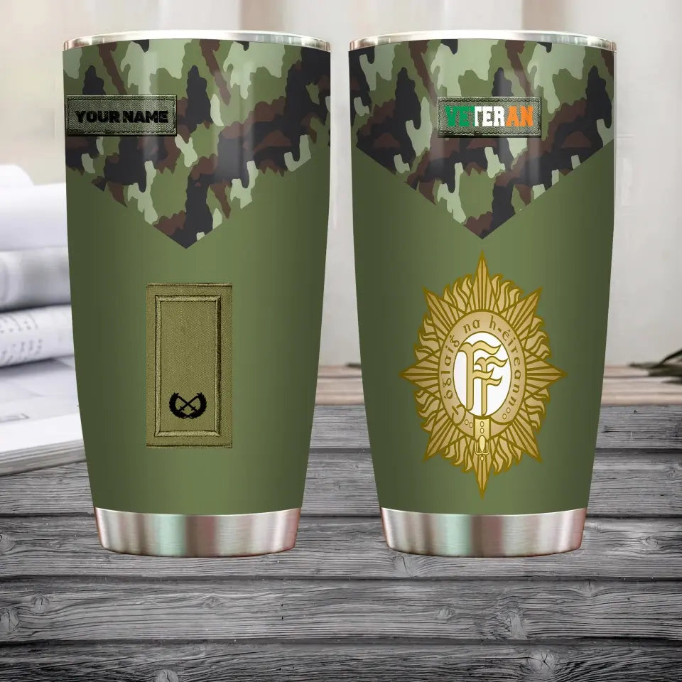 Personalized Ireland Veteran/ Soldier With Rank And Name Camo Tumbler All Over Printed - 1685491202- D04