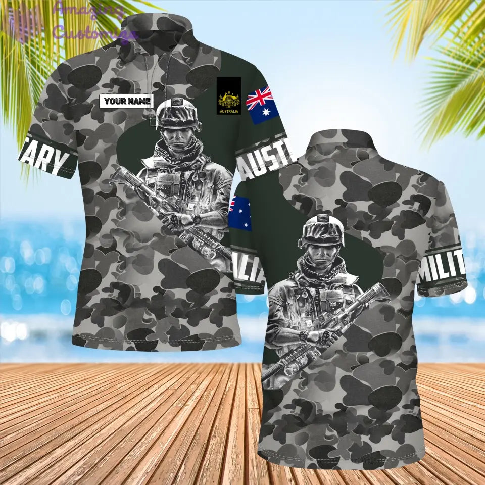 Personalized Australia Soldier/ Veteran Camo With Name And Rank POLO 3D Printed - 0206230003-D04
