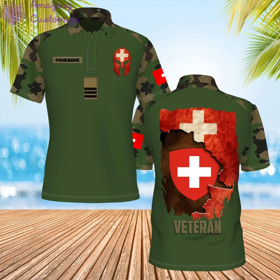 Personalized Swiss Soldier/ Veteran Camo With Name And Rank POLO 3D Printed - 0206230002