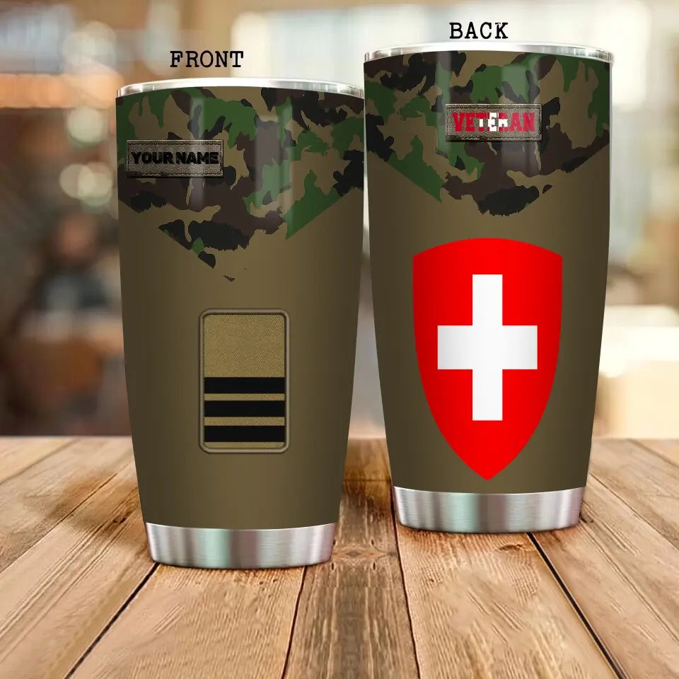 Personalized Swiss Veteran/ Soldier With Rank And Name Camo Tumbler All Over Printed - 0206230001 - D04