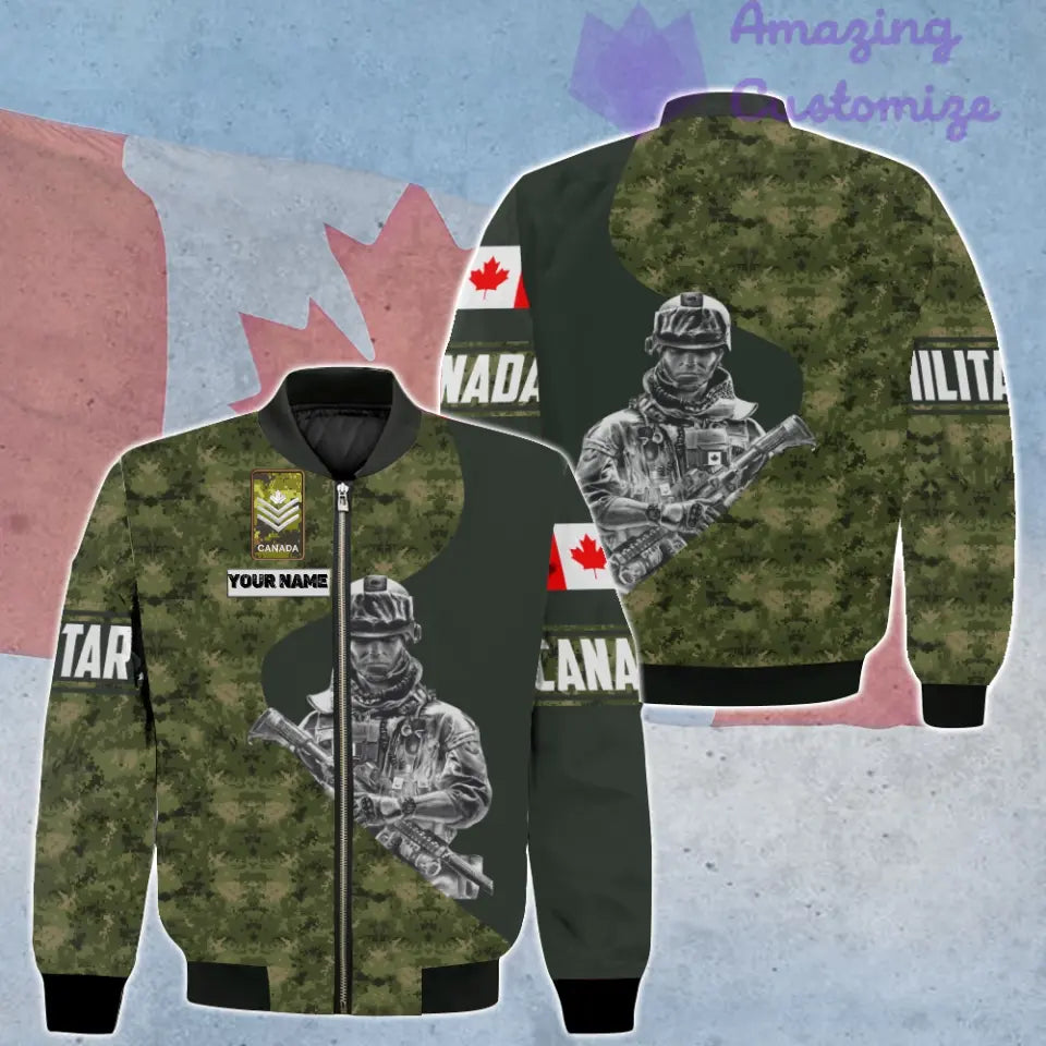 Personalisierte Bomberjacke mit kanadischem Soldaten-/Veteranen-Tarnmuster und Namen und Rang, 3D-Druck – 0606230001