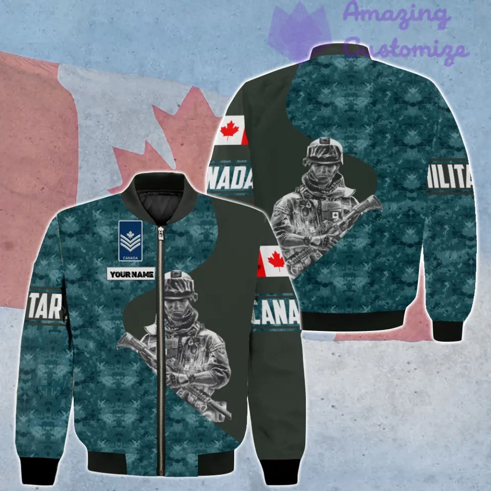 Personalisierte Bomberjacke mit kanadischem Soldaten-/Veteranen-Tarnmuster und Namen und Rang, 3D-Druck – 0606230001