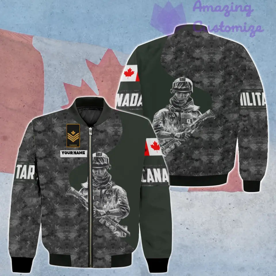 Personalisierte Bomberjacke mit kanadischem Soldaten-/Veteranen-Tarnmuster und Namen und Rang, 3D-Druck – 0606230001