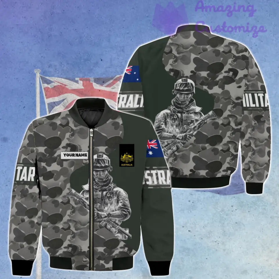Personalized Australia Soldier/ Veteran Camo With Name And Rank Bomber Jacket 3D Printed - 3005230003