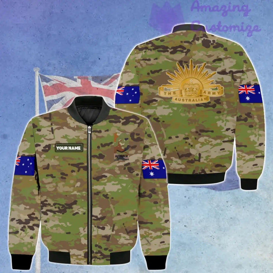 Personalized Australia Soldier/ Veteran Camo With Name And Rank Bomber Jacket 3D Printed - 3005230004