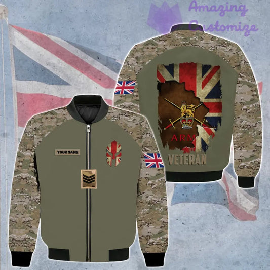 Personalized UK Soldier/ Veteran Camo With Name And Rank Bomber Jacket 3D Printed - 0106230002