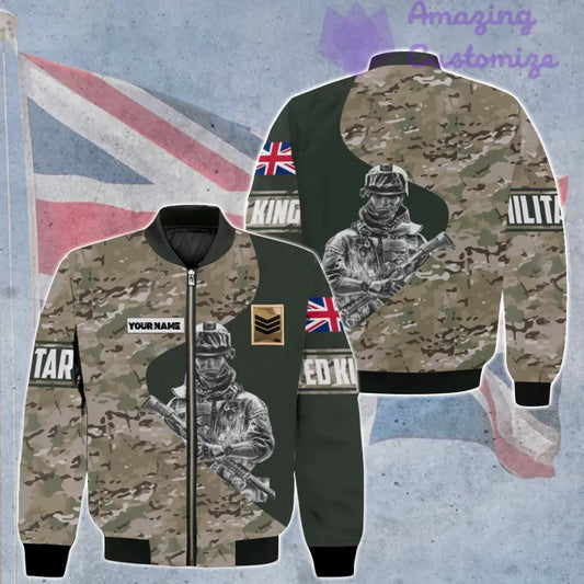 Personalized UK Soldier/ Veteran Camo With Name And Rank Bomber Jacket 3D Printed - 16860096