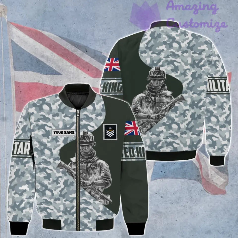 Personalized UK Soldier/ Veteran Camo With Name And Rank Bomber Jacket 3D Printed - 16860096