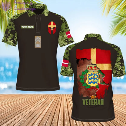 Personalized Denmark Soldier/ Veteran Camo With Name And Rank POLO 3D Printed- 1306230001