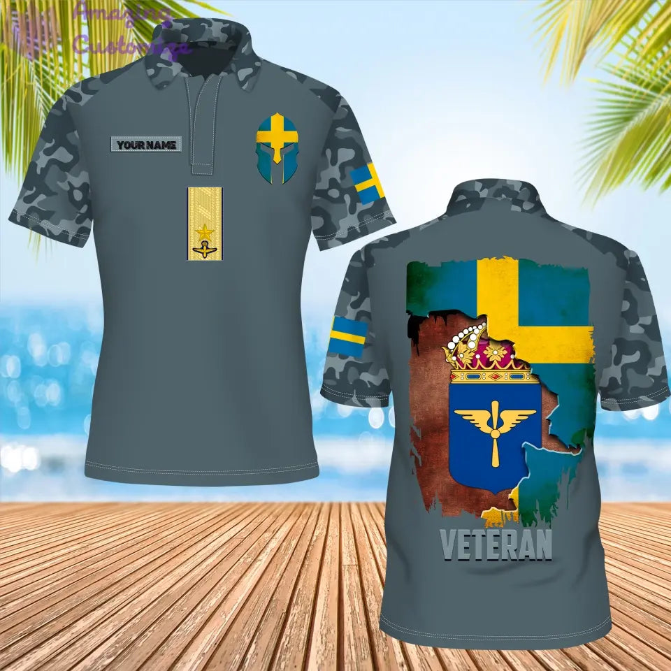 Personalized Sweden Soldier/ Veteran Camo With Name And Rank POLO 3D Printed- 1306230001