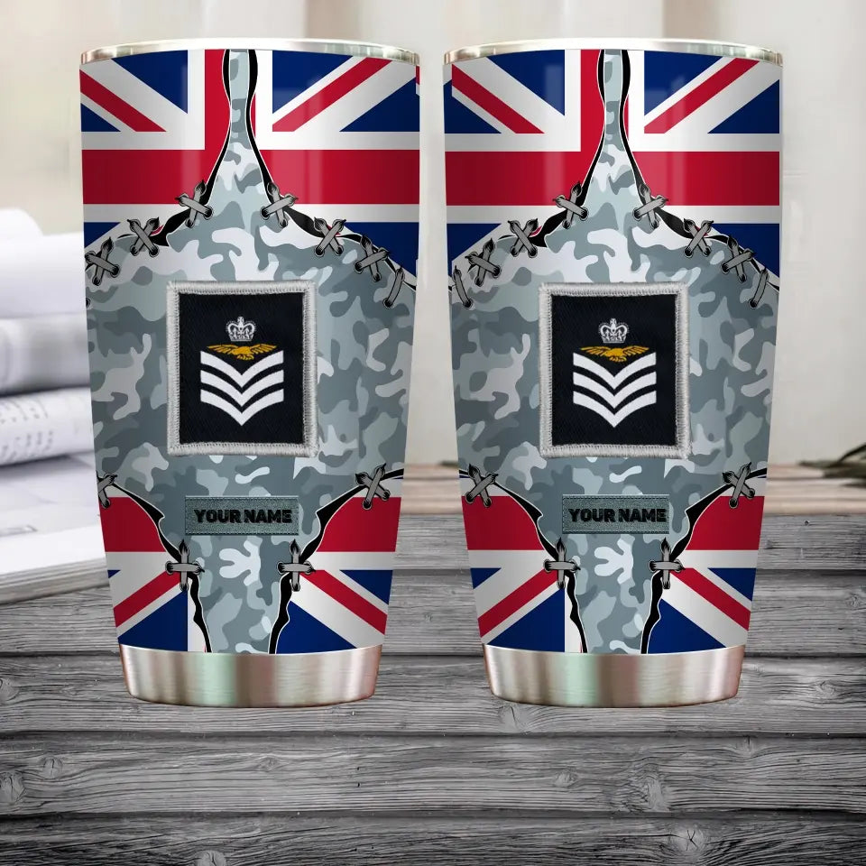 Personalized United Kingdom Veteran/ Soldier With Rank And Name Camo Tumbler All Over Printed 2605230001 D04