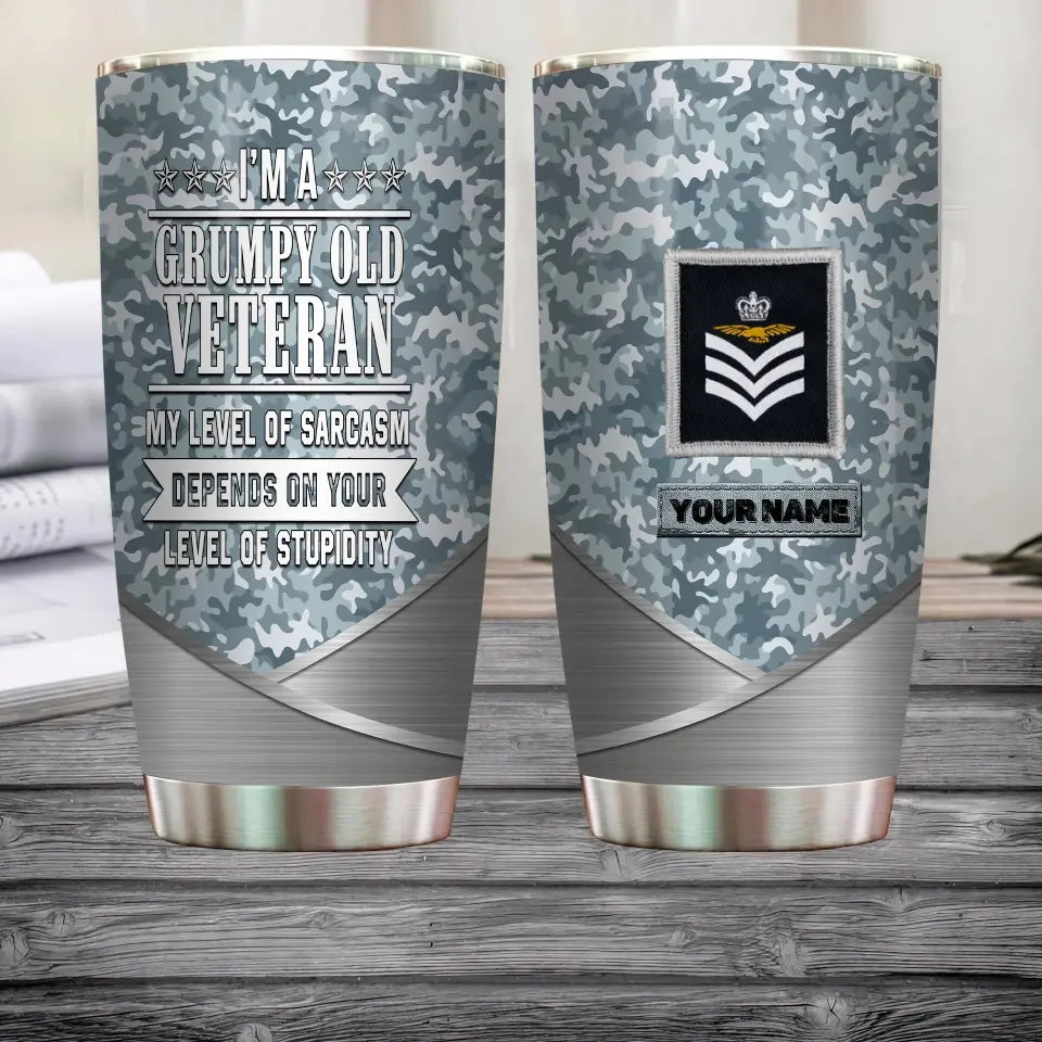 Personalized United Kingdom Veteran/ Soldier With Rank  Camo Tumbler All Over Printed - 2203230003