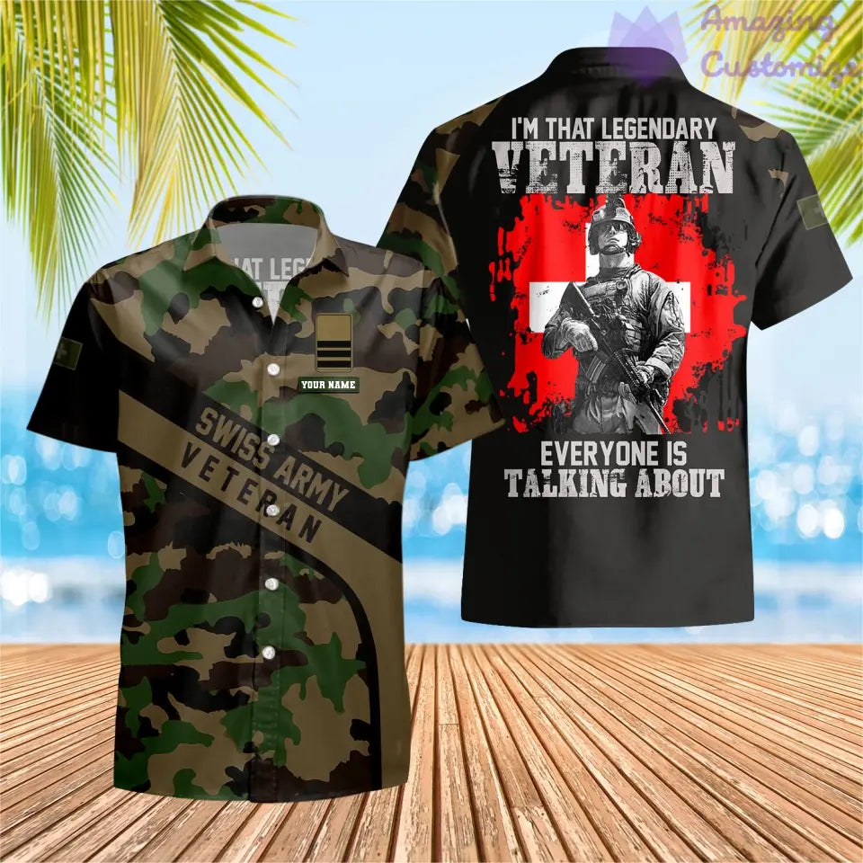 Personalized Swiss Soldier/ Veteran Camo With Name And Rank Hawaii Shirt 3D Printed - 1687305602