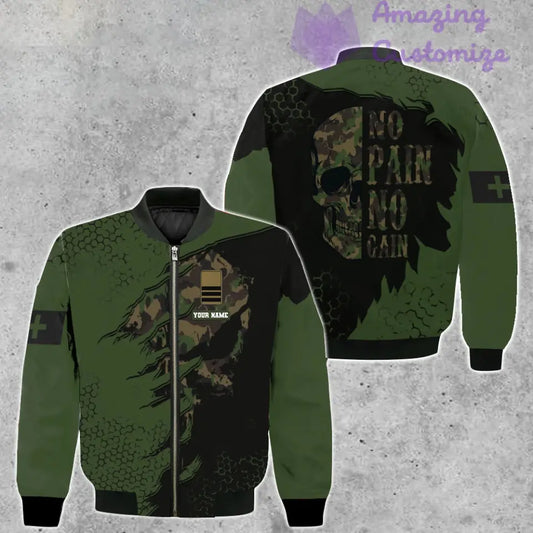 Personalisierte Bomberjacke mit Schweizer Soldaten-/Veteranen-Tarnmuster und Namen und Rang, 3D-Druck – 2106230005