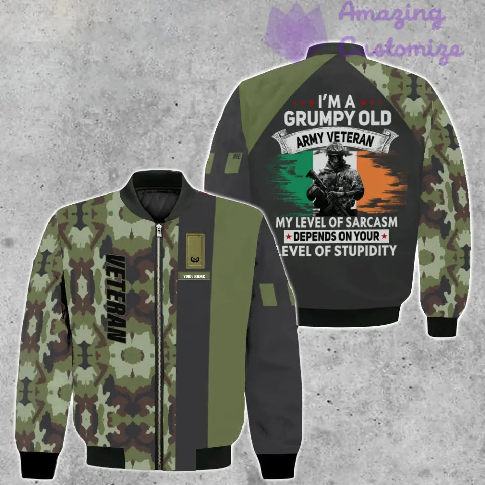 Personalized Ireland Soldier/ Veteran Camo With Name And Rank Bomber Jacket 3D Printed - 16889472