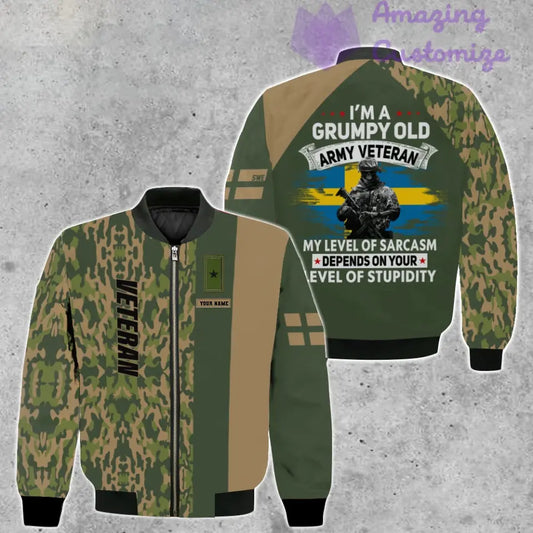 Personalized Sweden Soldier/ Veteran Camo With Name And Rank Bomber Jacket 3D Printed - 1007230002