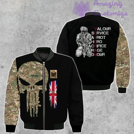 Personalized UK Soldier/ Veteran Camo With Name And Rank Bomber Jacket 3D Printed - 16891200