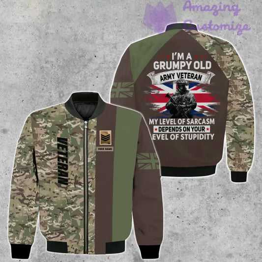 Personalize UK Soldier/ Veteran Camo With Name And Rank Bomber Jacket 3D Printed - 1207230002