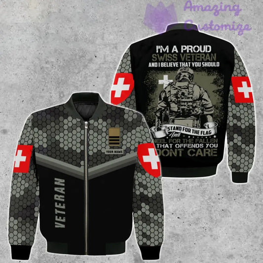 Personalisierte Bomberjacke mit Schweizer Soldaten-/Veteranen-Tarnmuster und Namen und Rang, 3D-Druck – 1907230001
