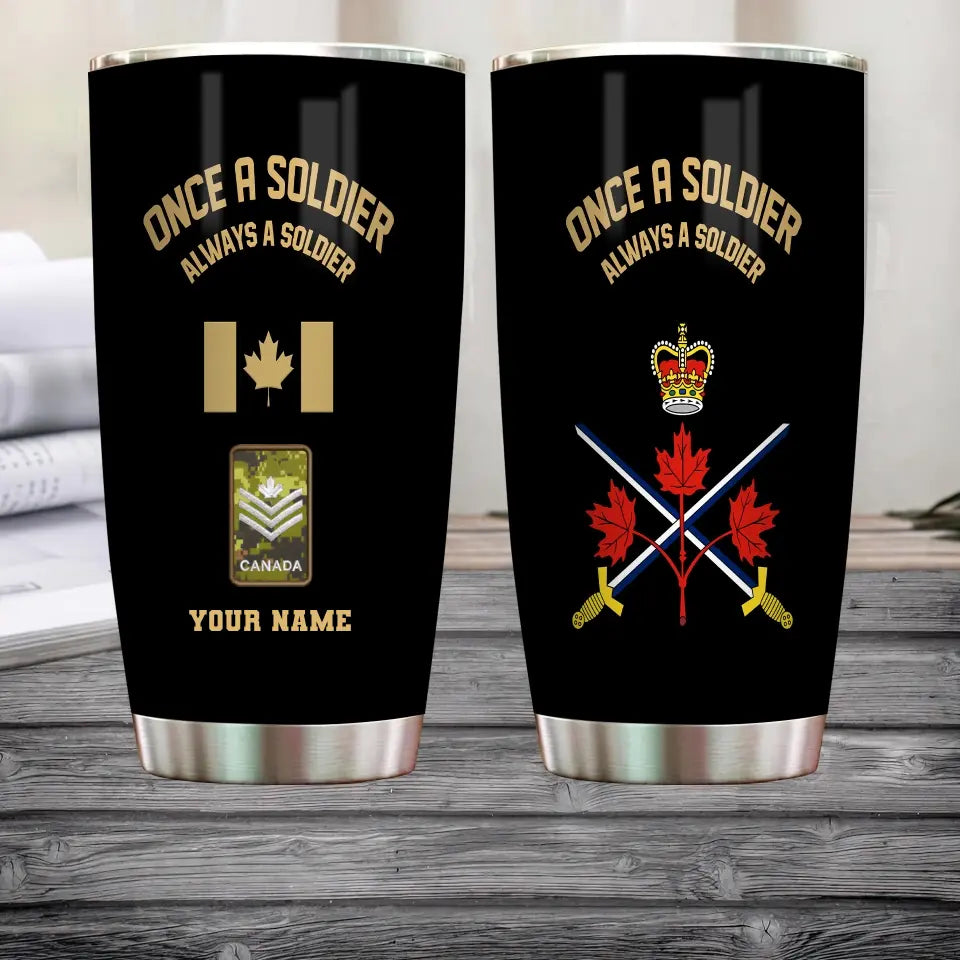 Personalized Canadian Veteran/ Soldier With Rank And Name Camo Tumbler Gold Flag - 0502240005