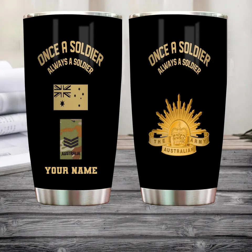 Personalized Australian Veteran/ Soldier With Rank And Name Camo Tumbler Gold Flag - 1706918406