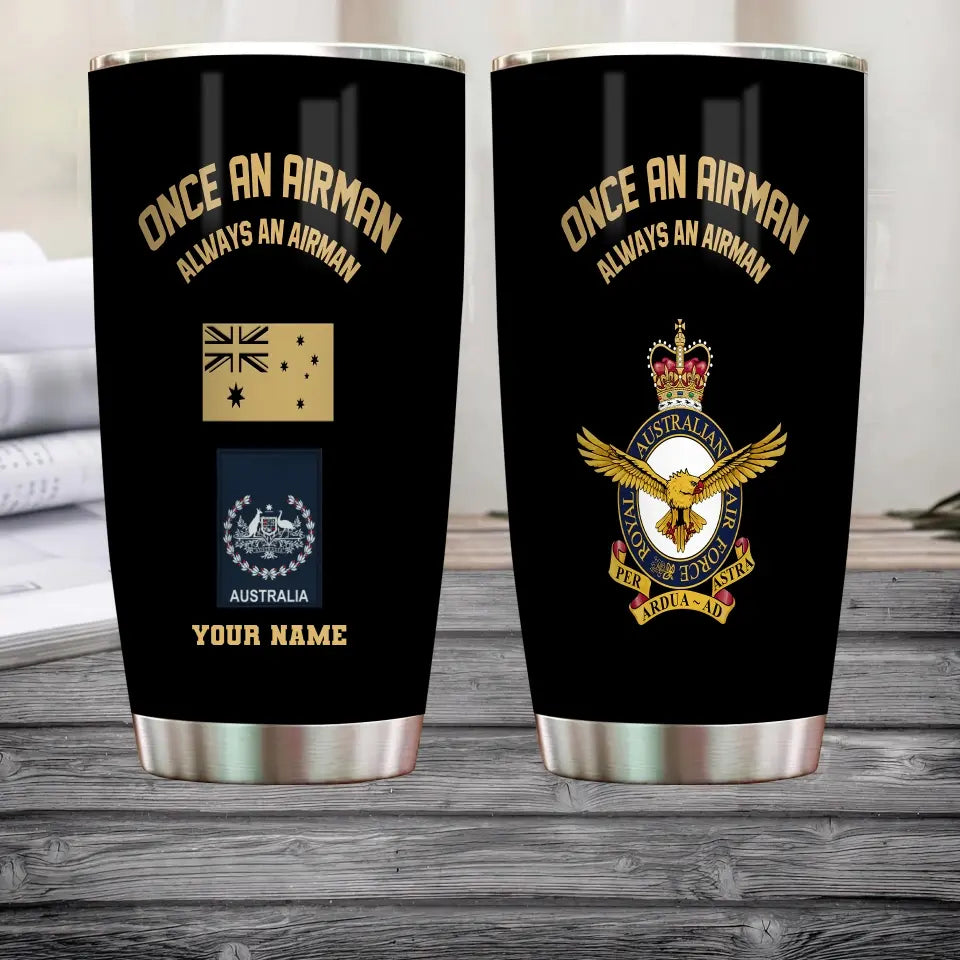 Personalized Australian Veteran/ Soldier With Rank And Name Camo Tumbler Gold Flag - 1706918406