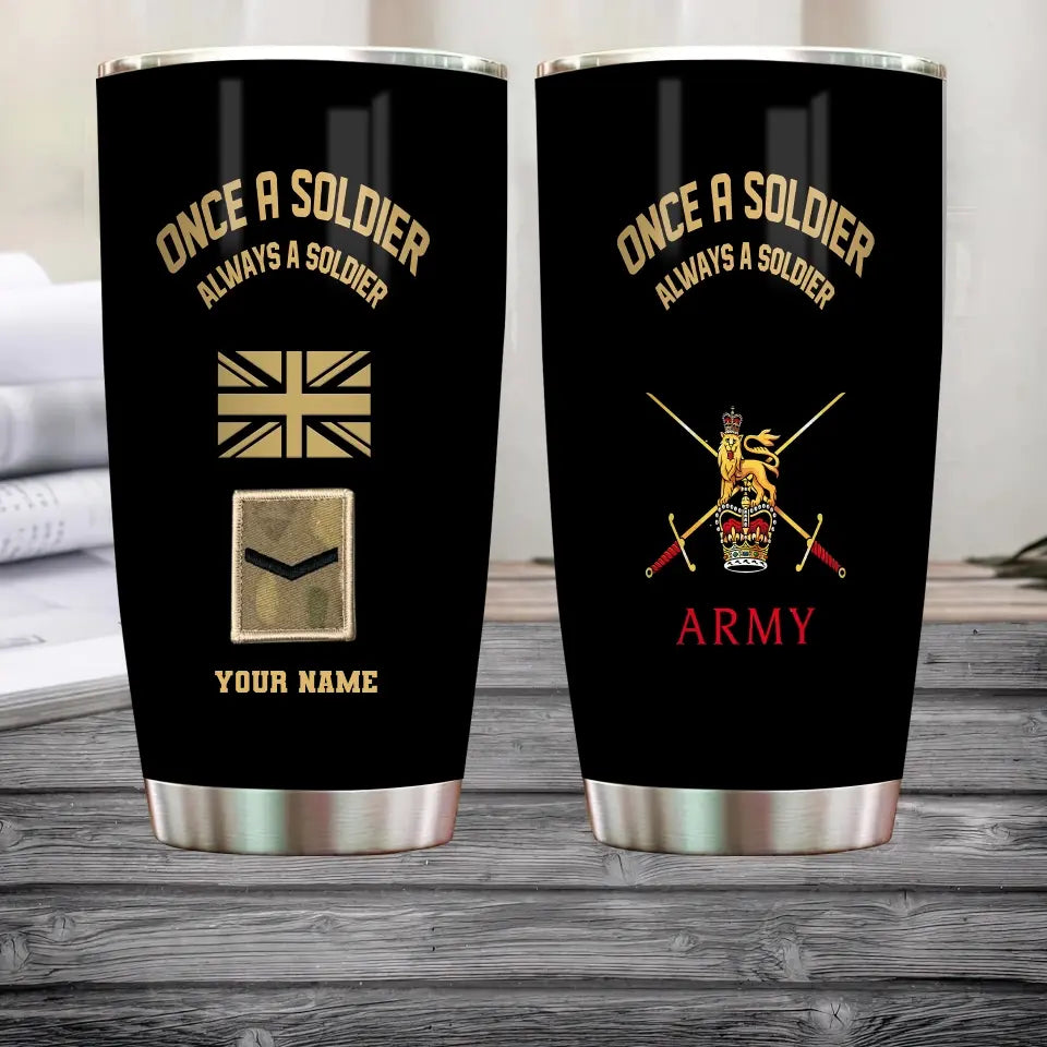 Personalized UK Veteran/ Soldier With Rank And Name Camo Tumbler Gold Flag - 0202240001