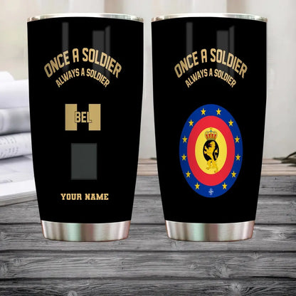 Personalized Belgium Veteran/ Soldier With Rank And Name Camo Tumbler Gold Flag - 2607230001