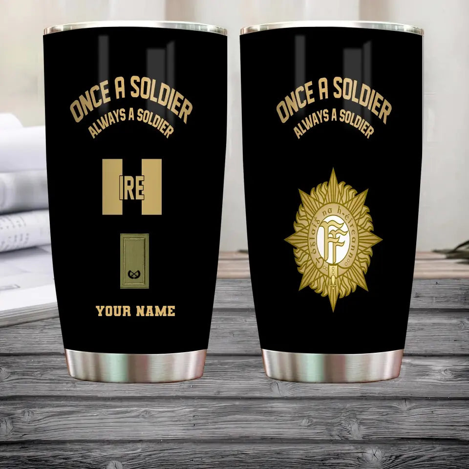 Personalized Ireland  Veteran/ Soldier With Rank And Name Camo Tumbler Gold Flag - 17180640