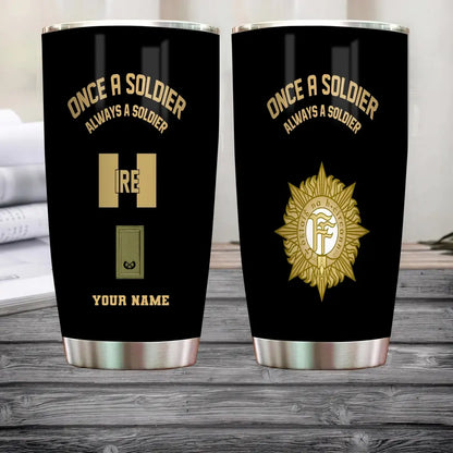 Personalized Ireland  Veteran/ Soldier With Rank And Name Camo Tumbler Gold Flag - 17180640