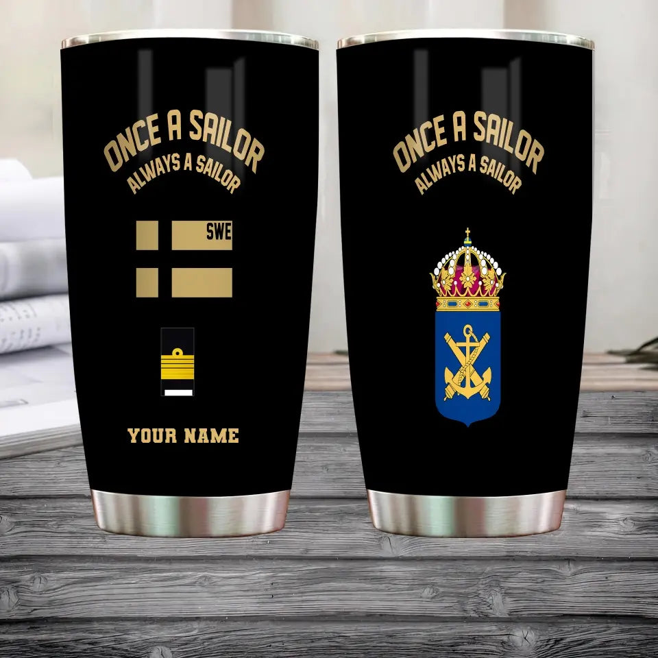 Personalized Sweden Veteran/ Soldier With Rank And Name Camo Tumbler Gold Flag -2607230001