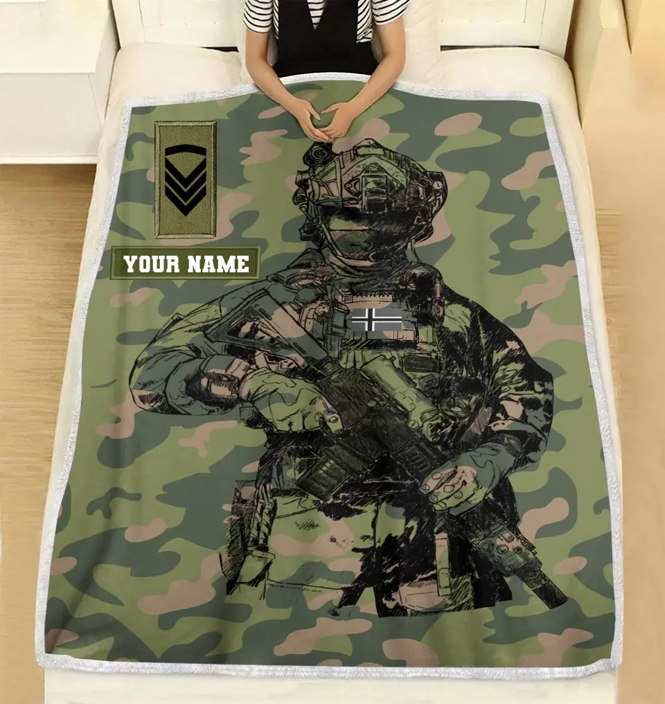Personalized Norway Solider/ Veteran Camo With Name And Rank Fleece Blanket 3D Printed - 17229024