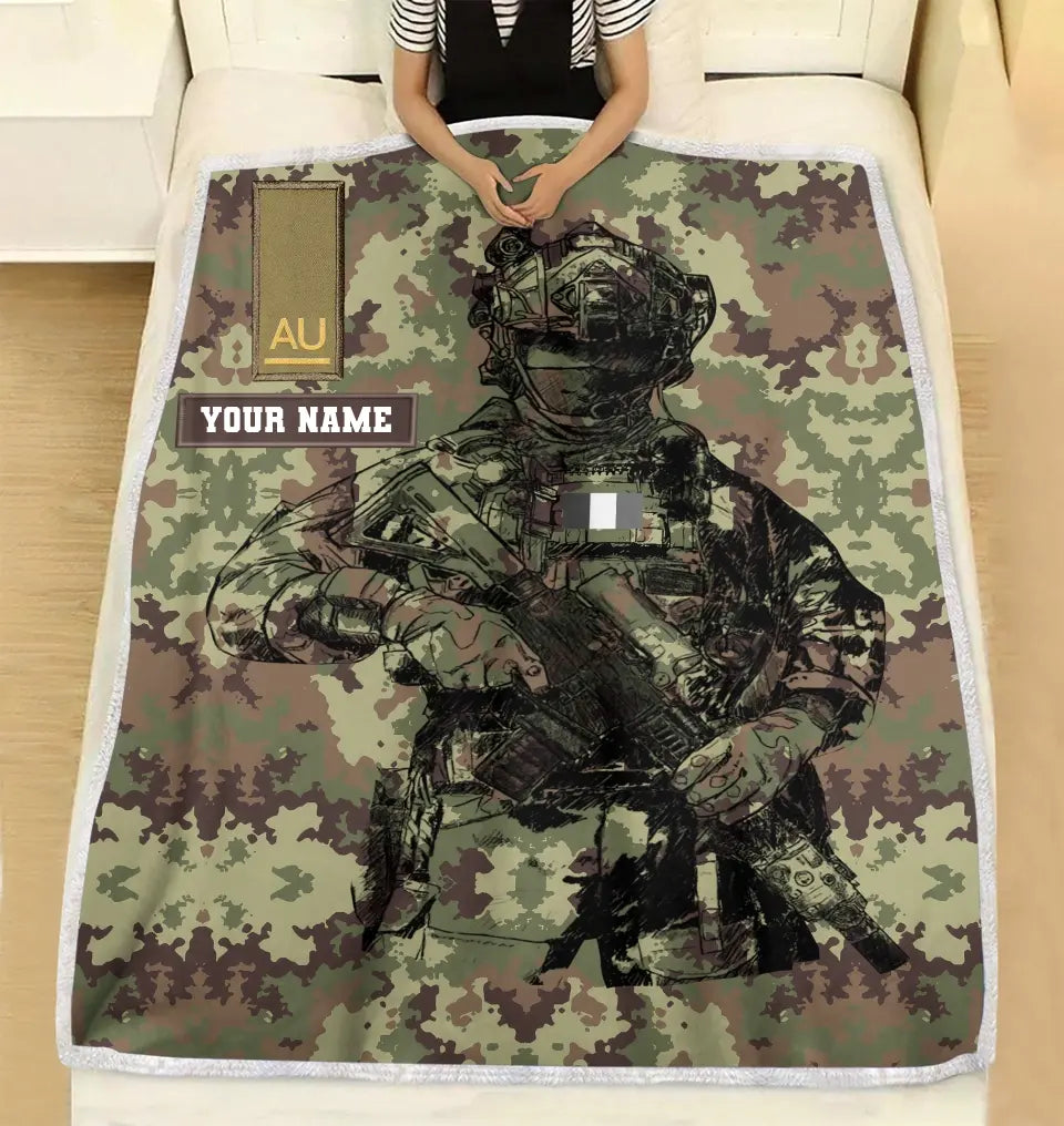 Personalized Italy Solider/ Veteran Camo With Name And Rank Fleece Blanket 3D Printed - 17229024