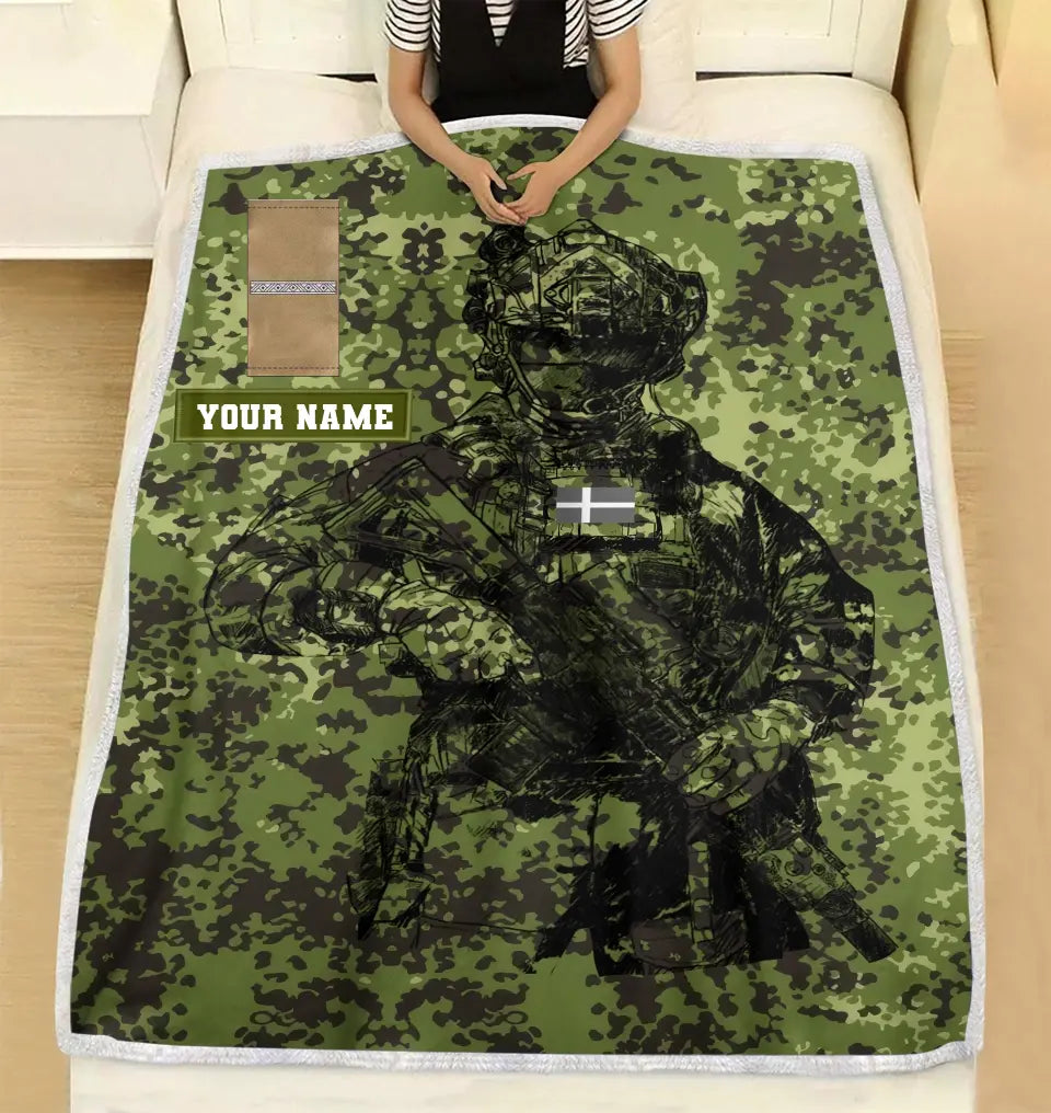 Personalized Denmark Solider/ Veteran Camo With Name And Rank Fleece Blanket 3D Printed - 17229024