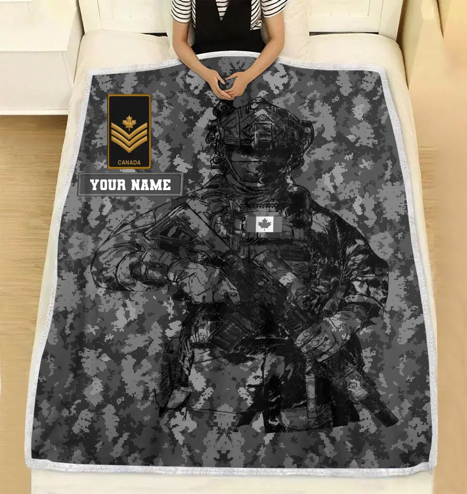 Personalized Canadian Solider/ Veteran Camo With Name And Rank Fleece Blanket 3D Printed - 0608230001