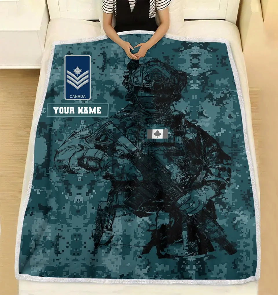 Personalized Canadian Solider/ Veteran Camo With Name And Rank Fleece Blanket 3D Printed - 0608230001