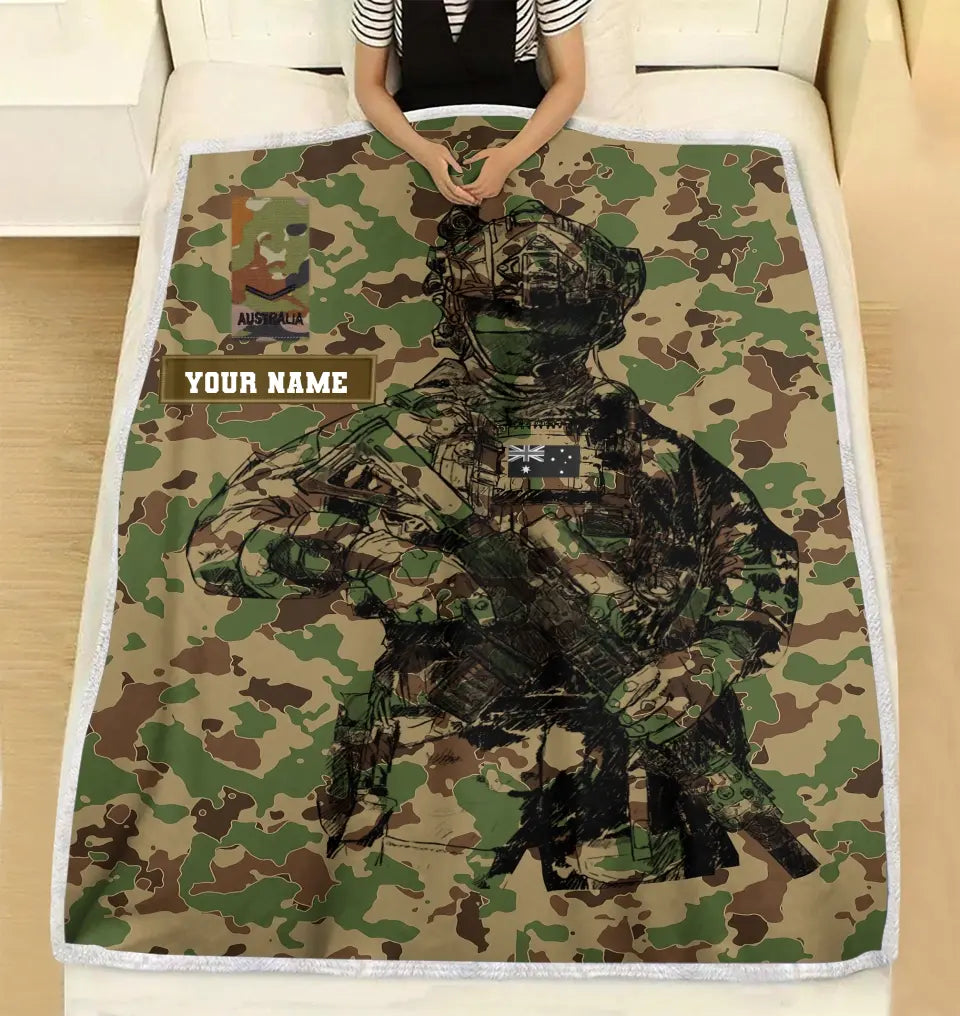 Personalized Australian Solider/ Veteran Camo With Name And Rank Fleece Blanket 3D Printed - 0608230001