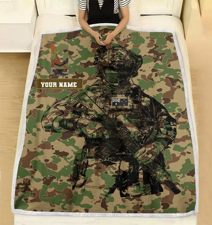 Personalisierte Fleecedecke für australische Soldaten/Veteranen im Camouflage-Muster mit Namen und Rang, 3D-Druck – 0608230001