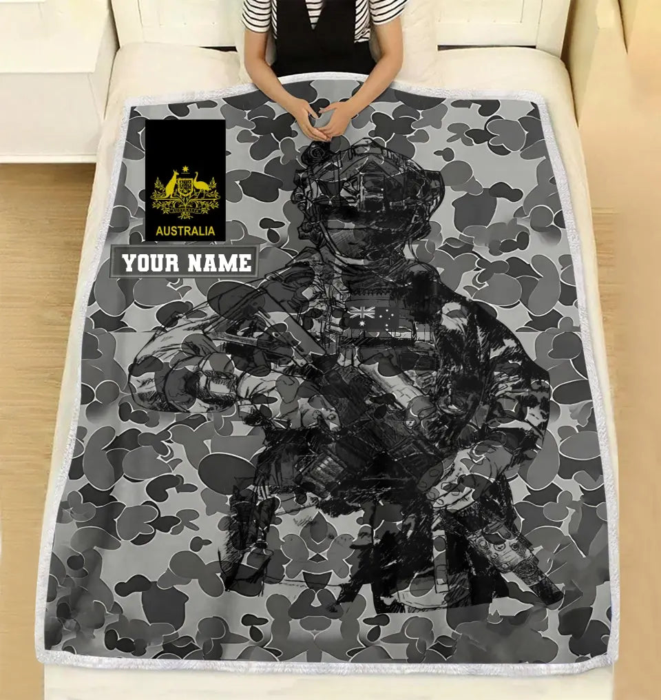 Personalisierte Fleecedecke für australische Soldaten/Veteranen im Camouflage-Muster mit Namen und Rang, 3D-Druck – 0608230001